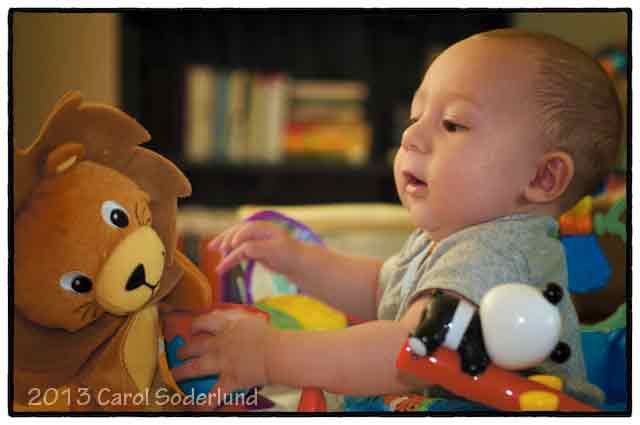 Baby playing with Mr. Lion