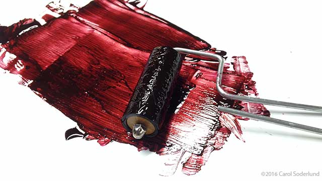 Brayer Loaded with Red Dye