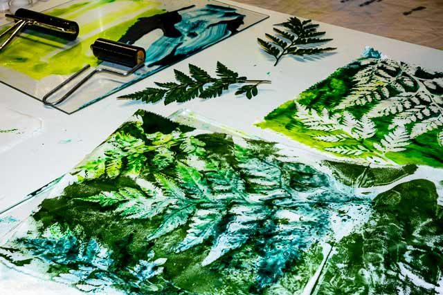 Monoprinting with ferns